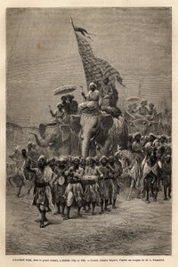 The royal banner, in the sowari (military procession), in Baroda (or Vadodara), state of Gujarat on the north-east coast of India. Engraving to illustrate the voyage in India of the Rajahs by Unknown artist