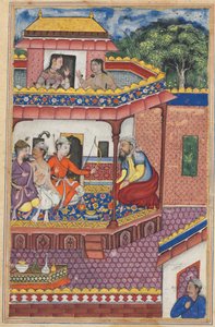 The three young men present themselves as suitors for the hand of Zuhra, the daughter of the merchant of Kabul, from a Tuti-nama (Tales of a Parrot): Thirty-fourth Night by Unknown artist