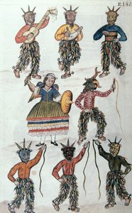 Traditional dance of the Diablicos in Peru, from the book Trujillo del Peru or Codice Martinez Compañón, by Baltazar Martinez Compañón y Bujanda, bishop of Trujillo (1782-1785) by Unknown artist