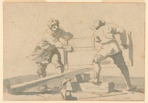 Two Men Sawing a Plank by Unknown artist
