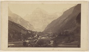 Unidentified Valley View with Mountain at Center Background by Unknown artist