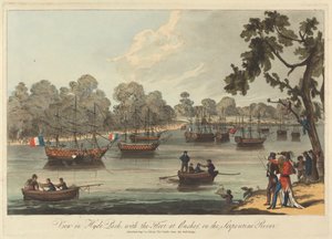 View in Hyde Park, with the Fleet at Anchor on the Serpentine River, 12 August 1814 by Unknown artist
