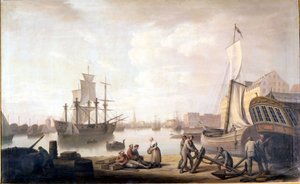 View of Copenhagen Harbour in Denmark. 18th century painting by Unknown artist