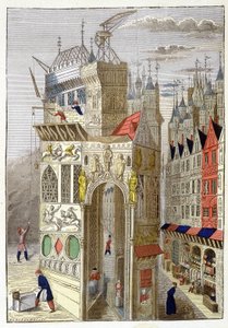 View of a Street in Paris in the 15th Century, with Its Half-Timbered Houses and a Church Under Construction