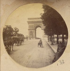 View of the Arc de Triomphe, Paris, France, with Carriages in the Street by Unknown artist