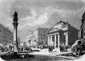 View of the Place de la Bourse in Trieste (during the Austrian period), 19th Century Engraving