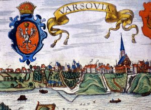 View of the city of Warsaw with the coat of arms of the city. 1780