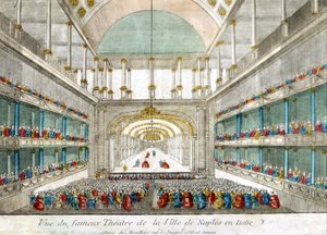View of the Famous Theatre of the City of Naples in Italy. Engraving from the End of the 18th Century