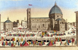 View of the Great Cathedral of Florence (Duomo Santa Maria del Fiore) Realized by Filippo Brunelleschi, on the Day of the Procession of the Holy God. 1790 Approx.