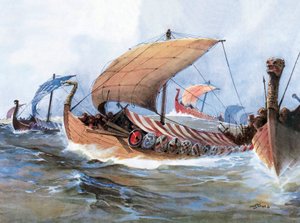 Viking Boat in Transit Towards Normandy by Unknown artist
