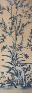 Wallpaper Panel with Birds and Flowering Trees