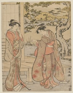 Woman Dropping a Lantern by a Porch by Unknown artist