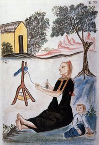Young Indian woman spinning wool, from the book 
