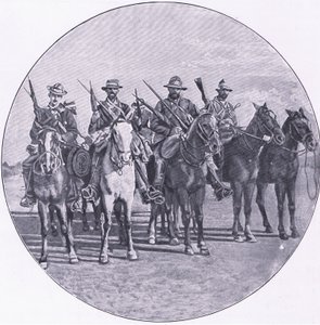 Boers armed with rifles and umbrellas, from After Pretoria: The Guerilla War published by Harmsworth Bros Limited
