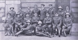Col Owen, Major Boole-Smith and the other officers of the Dragoon Guards, from After Pretoria: The Guerilla War published by Harmsworth Bros Limited by Unknown photographer