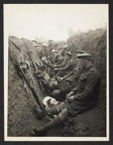 Highland Territorials in a trench [La Gorgue, France]. 5 August 1915. by Unknown photographer