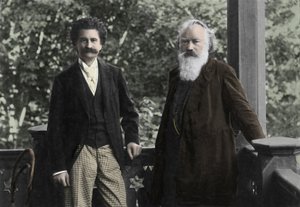 Johannes Brahms (1833-1897) with Johann Strauss (1825-1899) by Unknown photographer