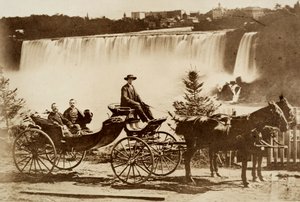 Men in a Carriage Stopped Near a Waterfall