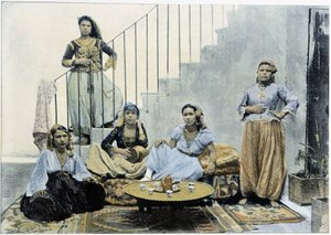 Moorish women of Algiers taking tea - autochrome, late 19th century by Unknown photographer