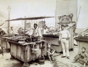 Oyster Sellers from Santa Lucia to Naples, Late 19th Century by Unknown photographer