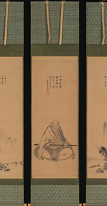 Zen Master with Meditation Staff, and Chinese-Style Landscapes, probably late 1620s-1644 by Unkoku Toeki