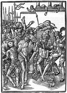 Christ before Pontius Pilate. Xylography of Urs Graf from 1514. Private collection. Milan.