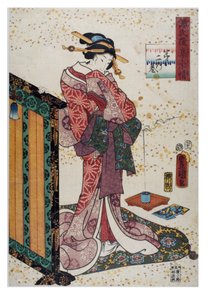 Lady with Hand on Lacquered Screen, Edo Period