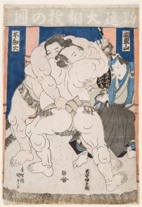 Sumo Wrestlers in Action by Utagawa Kunisada