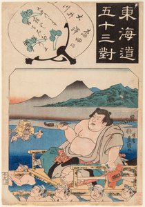 The Oi River (Crossed by a Sumo Wrestler Sitting on a Sedan Chair) by Utagawa Kunisada