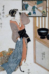 Hour of tiger, seventh hour of morning, Ca 1818, Ukiyo-e art print by Utagawa Kunisada from The twelve hours in Yoshiwara, Japanese civilization by Utagawa Kunisada