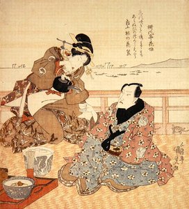Onoe Kikugoro III taking tea at Shinagawa, c.1825 by Utagawa Kunisada