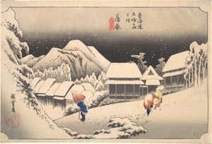 A Snowy Evening at Kanbara Station by Utagawa Hiroshige