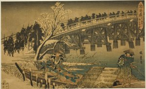 Act 11, Part 1: The Approach to the Night Attack, from the series The Revenge of the Loyal Retainers by Utagawa Hiroshige