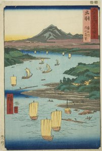 Dewa Province: Mogami River and a Distant View of Mount Gassan, from the series 