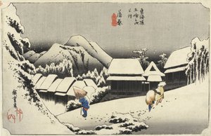 Evening Snow at Kambara, No.16 from The 53 Stations of the Tokaido, pub. by Hoeido, 1833 by Utagawa Hiroshige