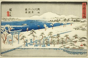Evening Snow at Mimeguri, Eight Views of the Sumida River, from the series Famous Places in the Eastern Capital by Utagawa Hiroshige
