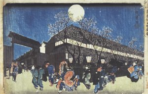 Famous Places of the Eastern Capital: Cherry Blossoms in Moonlight at Yoshiwara by Utagawa Hiroshige