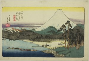Ferry Boats Crossing the Fuji River in Suruga Province, from the series "Famous Places of Japan"