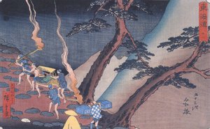 Travellers on a Mountain Path at Night 2 by Utagawa Hiroshige