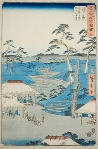 Hodogaya: Distant View of the Kamakura Mountains from the Rest House near the Boundary Tree, no. 5 from the series Famous Sights of the Fifty-three Stations