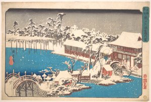 Kameido Tenmangu Shrine Grounds in Snow by Utagawa Hiroshige