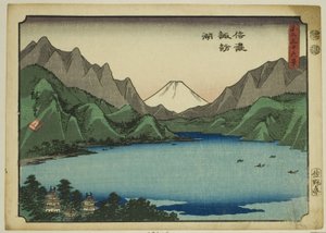 Lake Suwa in Shinano Province, from the series "Thirty-six Views of Mount Fuji"