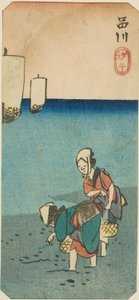 Low Tide at Shinagawa, section of a sheet from the series Cutouts of Famous Places in Edo by Utagawa Hiroshige