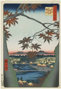 Maple Trees at Mama with View of Tekona Shrine and Bridge, January 1857
