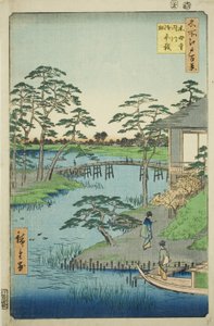 Mokubo Temple, Uchigawa Inlet, and Gozensaihata, from the series "One Hundred Famous Views of Edo" by Utagawa Hiroshige