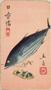 Morning Market at Nihon Bridge, section of a sheet from the series "Cutouts of Famous Places in Edo" by Utagawa Hiroshige