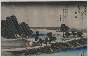 Night Rain at the Azuma Shrine from the series Eight Views of the Environs of Edo