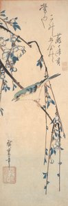 Red-Flanked Bluetail on a Cherry Branch by Utagawa Hiroshige