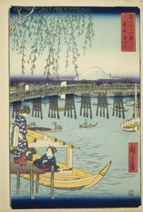 Ryogoku Bridge in the Eastern Capital, from the series "Thirty-six Views of Mount Fuji" by Utagawa Hiroshige