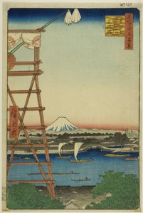 Ryogoku Ekoin and Moto-Yanagi Bridge, from the series "One Hundred Famous Views of Edo" by Utagawa Hiroshige